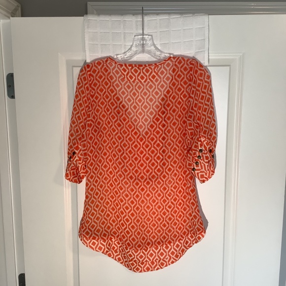 41 Hawthorn V- Neck Sheer Embellishment Pullover Blouse Orange/Cream Size S - Picture 2 of 7